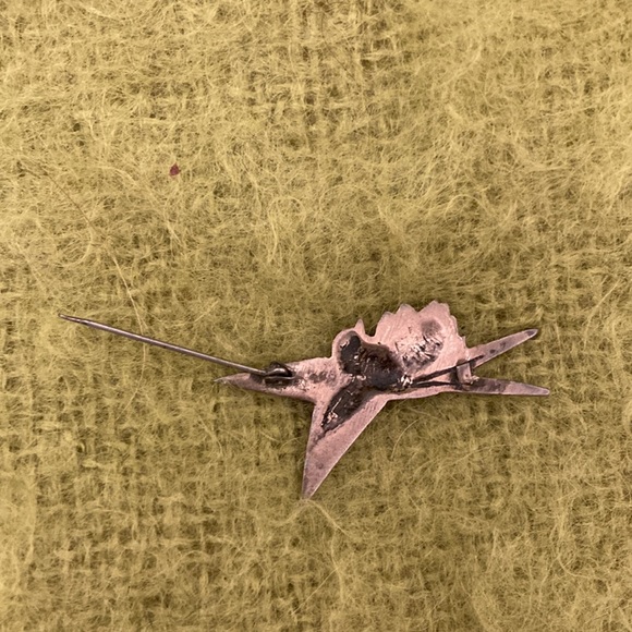 Vintage Bird Carrying Love Note Brooch; Mexico Silver Love Bird Pin - Picture 3 of 6